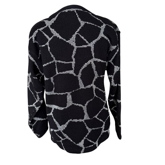 Milano Vintage 80s Black & Silver Abstract Pattern Sweater - Picture 3 of 4